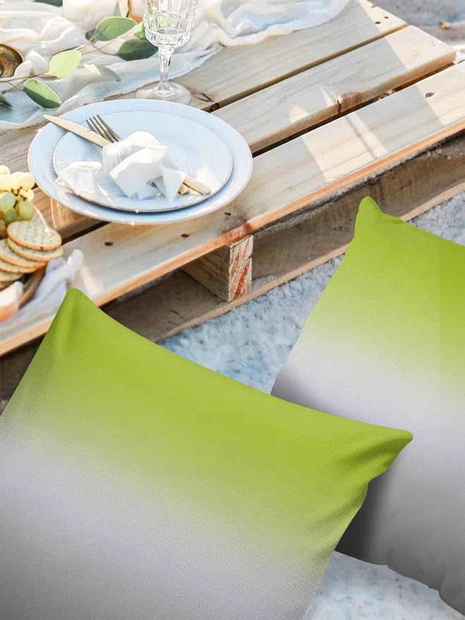 Outdoor Waterproof Throw Pillow Covers Set of 2 Ombre Green Pillowcases 20x20 Inches Green Grey Patio Decorative Pillows Cushion Case Patio Pillows for Couch Bed Chair Garden