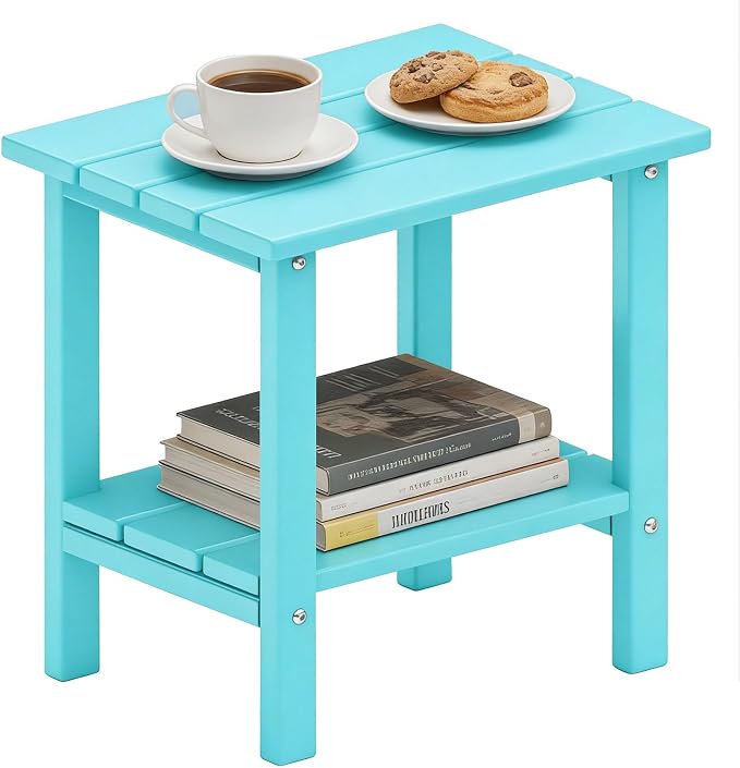 OTSUN Adirondack Outdoor Side Table, 16" HDPE Patio Side Table with Shelf, Weather Resistant Easy Maintenance for Backyard Pool Porch Garden & Lawn