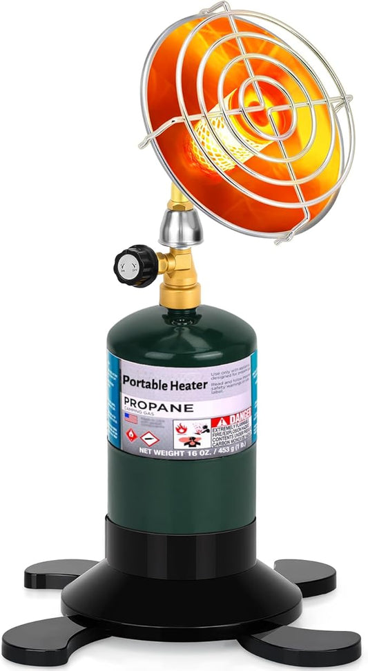 Portable Propane Heater for Outdoor Camping - Cordless Space Patio Heater with Control Valve & Foldable Tank Holder, Tent Heater for Winter Hiking Ice Fishing Hunting