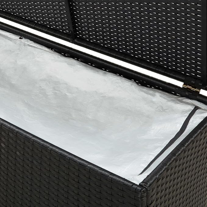 Poly Rattan Patio Storage Box with Steel Frame 78.7”x19.7”x23.6” Weather-Resistant Outdoor Deck Box for Garden Pool Toys Black