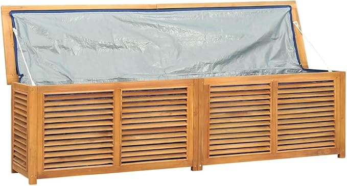 Patio Storage Box with Bag 78.7"x19.7"x21.7" Solid Wood Teak, Patio Storage Boxes