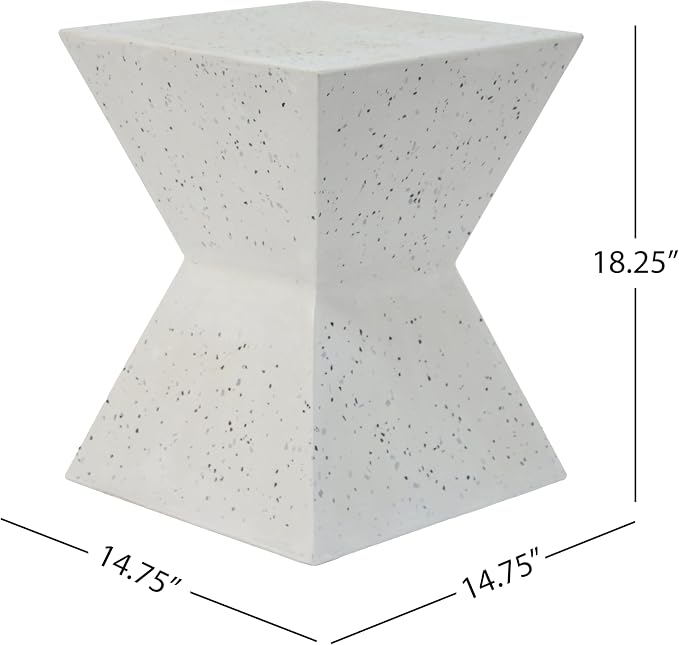 Christopher Knight Home Patio Lightweight Concrete Square Side Table, Outdoor Accent Coffee Table, Speckled Finish Perfect for Garden Balcony Living Room Modern Design Functional Furniture, White