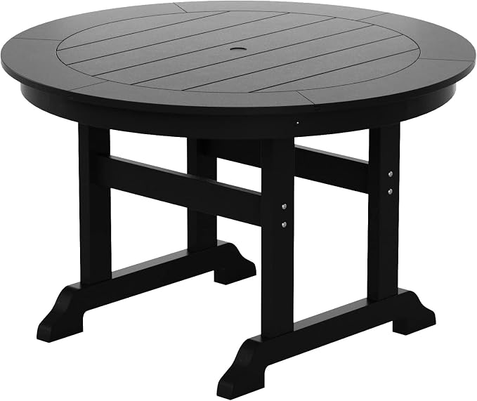 WestinTrends Ashore 5 Pieces Adirondack Outdoor Dining Set, All Weather Poly Lumber Slatted Modern Farmhouse Patio Furniture Set, 47" Trestle Round Table and 4 Adirondack Dining Chair, Black