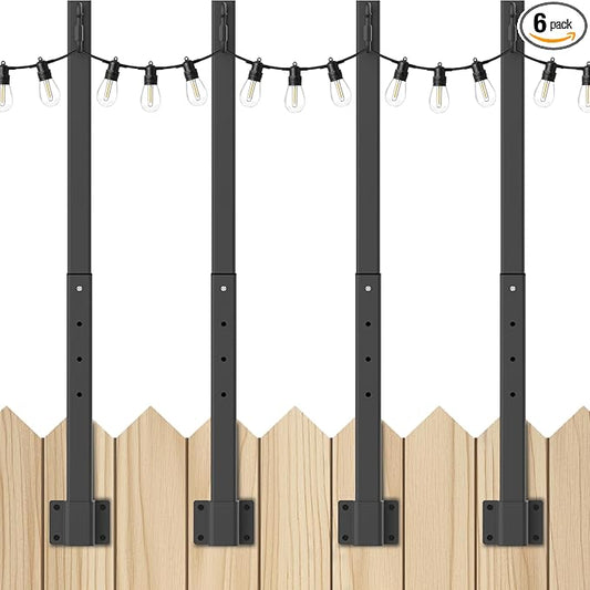 AHRLHR 4 Pack 2.8Ft String Light Poles 4 Pack,Light Poles for Outside Lights,Outdoor with Fence Brackets Hanging Lights,Metal Stand Deck Patio Backyard
