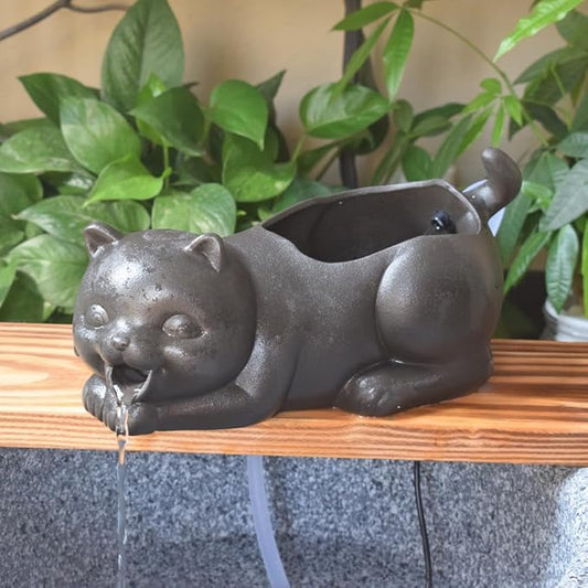 Outdoor Garden Fountain Spitter Pond Water Feature DIY Ceramic Animal Decoration Waterfall (Cat)