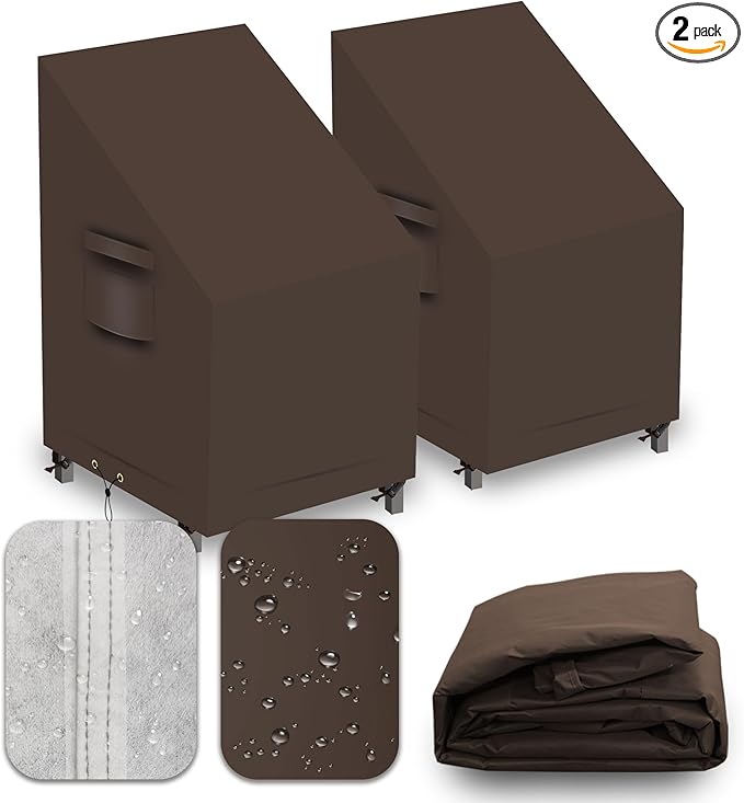 Patio Chair Covers, Outdoor Patio Furniture Covers Waterproof Large, 600D Heavy Duty Table Cover, Outside Dining Table And Chairs Set Covers (Brown, 33x35x28/38.5in 2pcs)