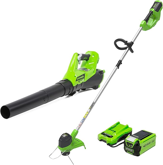 Greenworks 40V Cordless String Trimmer and Leaf Blower Combo Kit, 2.0Ah Battery and Charger Included & 0.065" 100-Foot Twisted String Trimmer Line