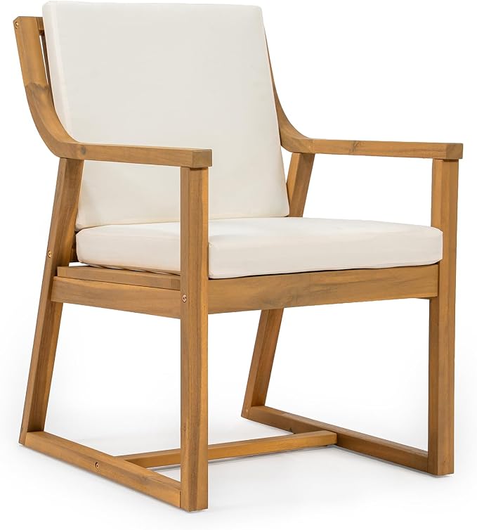 Patio Chairs Heavy Duty 400lbs Capacity Set of 2 w/Cushion, Acacia Outdoor Furniture, Teak Finish,for Garden, Patio, and Poolside