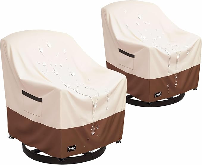 JinHrtoyi Outdoor Chair Covers 2 Pack,33Wx35Dx36H inches Patio Chair Cover,100% Waterproof Heavy Duty Outdoor Furniture Covers Waterproof,Beige&Brown Modern Style Patio Furniture Cover