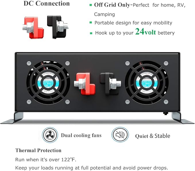 WZRELB 2500W 24VDC 120VAC Pure Sine Wave Power Inverter,RV, Car Inverter,LED Display