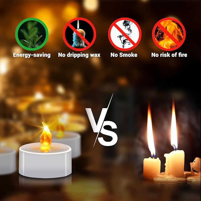 200 Pack LED Tea Lights Bulk, Realistic Flickering Battery Candles (200+ Hours), Warm Amber Flameless Votives for Church Vigils, Restaurant Ambiance, Spa & Wedding Reception (Warm Yellow)