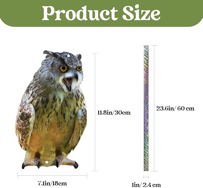 Plastic Owl to Scare Woodpecker from House, 3Pcs Flat Fake Owl to Keep Pigeons Away from Porch, Garden Owls to Scare Pigeon Squirrels, Hanging Owls with Reflective Tape for Balcony Patio Windows Yard