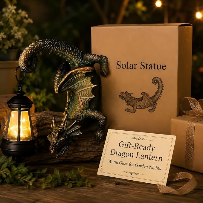 Solar Dragon Tree Hugger Statue Wall Decor - Whimsical Garden Statue with Solar Lantern, Outdoor&Yard Decor, Fantasy Dragon Figurine for Trees, Walls, or Fences - Unique Gifts for Women & Men