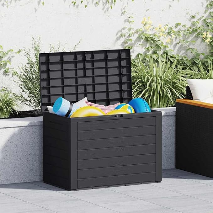 Garden Storage Box, 50 Gallon Outdoor Deck Bin, 30.7x17.3x21.7 in, Matte Polypropylene Organizer for Patio, Garden, Balcony, and Garage, Anthracite