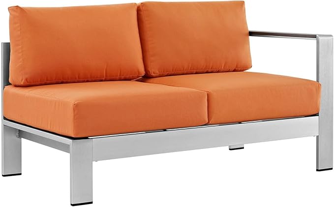 Modway Shore 5-Piece Aluminum Outdoor Patio Sectional Sofa Set in Silver Orange