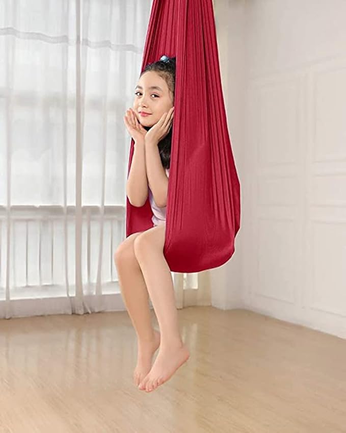 Kids Therapy Swing Indoor Outdoor Cuddle Hammock with Special Needs Snuggle Swing for Children with Autism ADHD Aspergers Sensory Integration (Color : Red, Size : 100 * 280CM/39 * 110in)