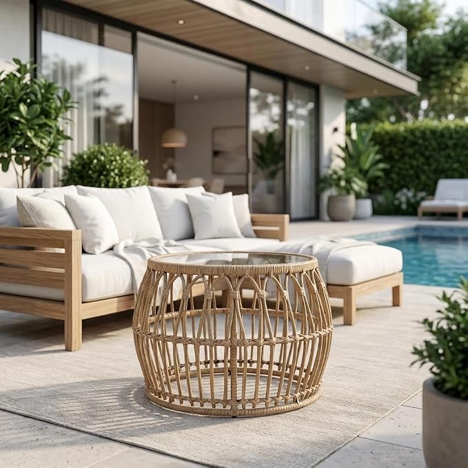 Brown Serene Wicker Outdoor Coffee Table with Durable Material, Stylish Design, Perfect for Patio, Garden Spaces
