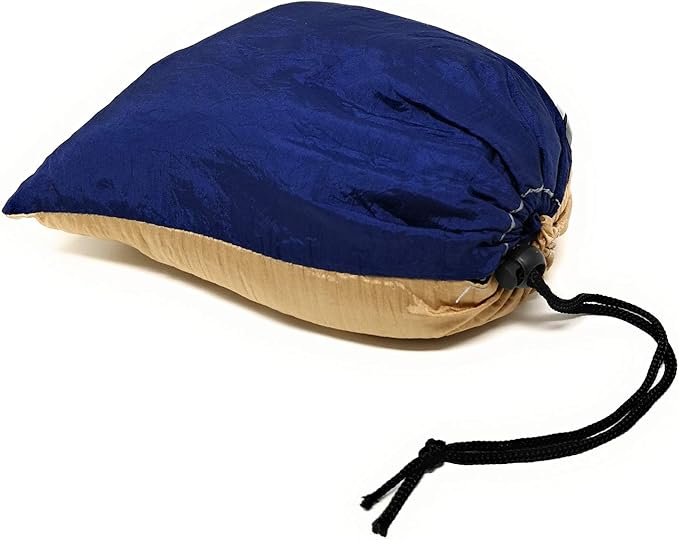 TJ Global Compact Lightweight Parachute Nylon Single Portable Hammocks for Hiking, Travel, Backpacking, Beach, Survival, Outdoors (Blue/Light Gold)