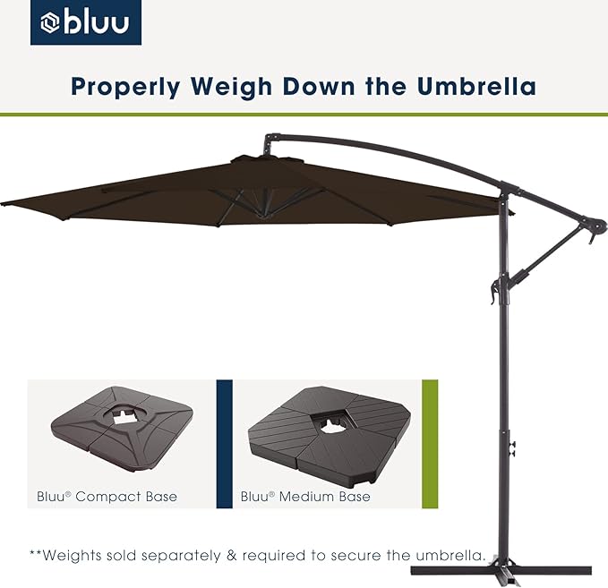BLUU 10 FT Patio Offset Umbrella Outdoor Cantilever Umbrella Hanging Umbrellas, Fade Resistant Crank & Cross Base (Brown, 10 FT)