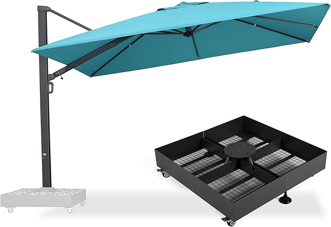PURPLE LEAF 12' X 9' Offset Cantilever Patio Umbrella, Turquoise Blue