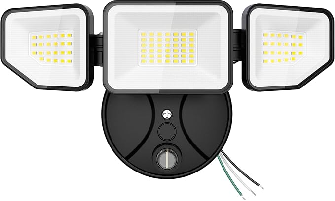 65W Dusk to Dawn Flood Lights Outdoor, 6500LM LED Outdoor Light, IP65 Waterproof, 6500K Daylight, 3 Adjustable Heads LED Security Light with Photocell for Yard Garage Porch Black