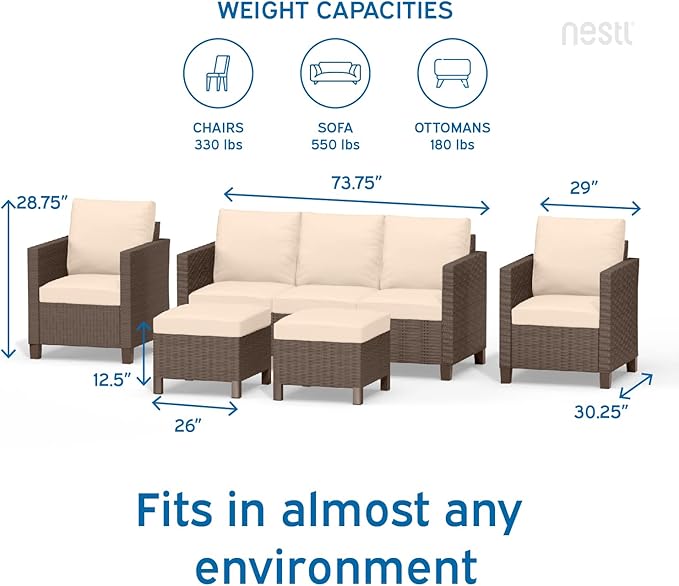 Nestl Outdoor Patio Furniture Sofas, Brown Base/Beige Cushions