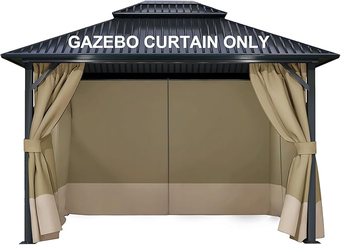 COWVIE 4-Panel 10' x 13' Gazebo Replacement Curtains, Patio Privacy Sidewalls with Double Zipper, Replacement for Outdoor Gazebo Canopy (Curtain Only)