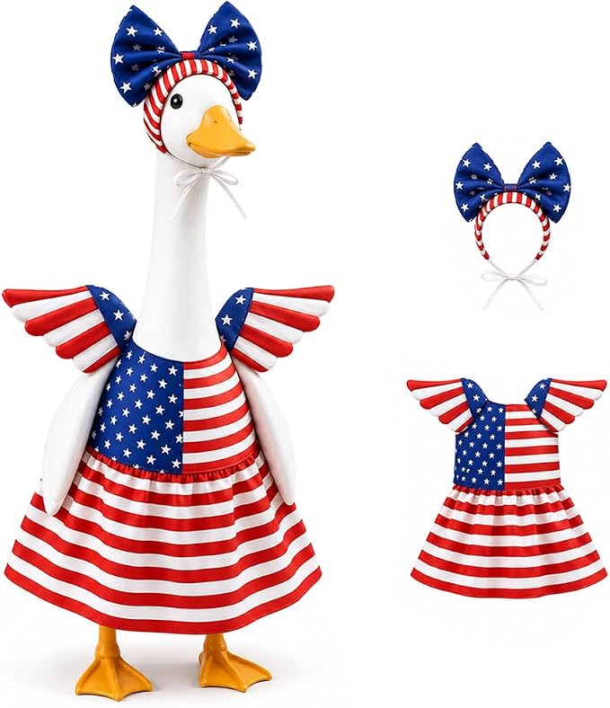 STONESTAR 4th of July Porch Goose Outfits for 23" H Lawn Statue, Patriotic Porch Geese Outfit Clothes with Wing Goose Costume for Independence Day & Memorial Day Outdoor Garden Yard Patio Decor