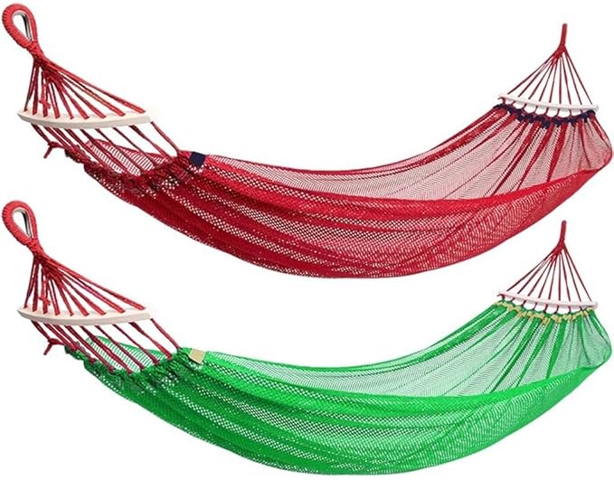 2-Pack Summer Ice Silk Hammock, Beach Comfortable Anti-Rollover Double Hanging Bed, Relax/Sleep, Load Bearing 300kg/661.4lbs(Red+Green)