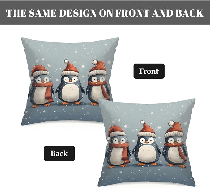 18x18 Inch Outdoor Pillow Covers Set of 2 Waterproof Throw Pillow Covers Decorative Couch Cushion Covers Christmas Penguin Square Pillowcases Protectors for Patio Garden Sofa