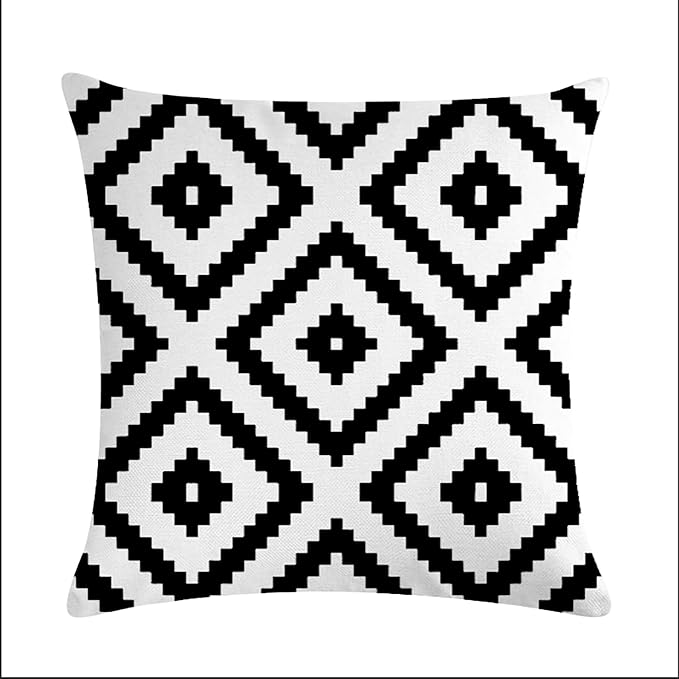 Pack of 4 Waterproof Outdoor Indoor Throw Pillow Covers 18x18 Inches Boho Black White Pillowcases Double Side Printed Cushion Covers for Garden Patio Furniture Sunbrella Sofa Couch, 45X45 cm