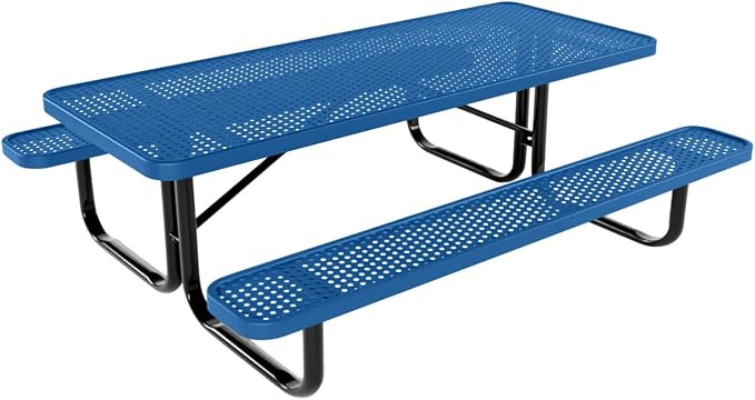 COATEDOUTDOORFURNITURE Heavy-Duty Portable Outdoor Kids Table, Punched Steel Kids Picnic Table, Commercial-Grade Picnic Table, Made in America (6ft Rectangular, Childrens, Textured Light Blue)