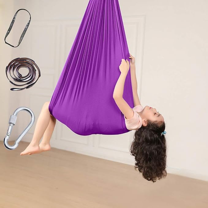 JIAN YA NA Therapy Swing for Kids Home Child Hammock Chair for Special Needs Swing Pod Outdoor Indoor Hanging Seat Hammocks (1.5 m Wide, Purple)