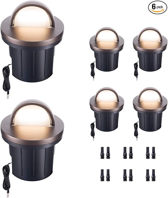 3000K Landscape Well Lights, 6 Pack 6W 420LM LED Low Voltage 12V In-Ground Lights, IP67 Waterproof Aluminum Oil-Rubbed Bronze, Single-Side Lighting Outdoor for Pathway, Lawn