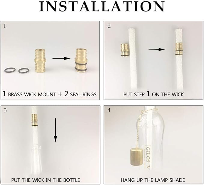 EricX Light Wine Bottle Torch Kit 4 Pack, Includes 4 Long Life Torch Wicks ,Brass Torch Wick Holders And Brass Caps - Just Add Bottle for an Outdoor Wine Bottle Torch