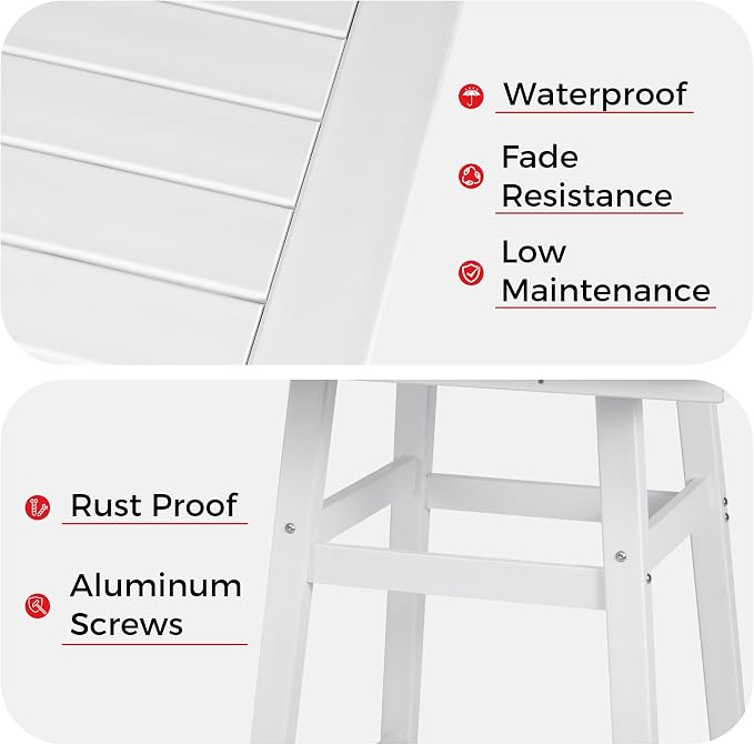 Costaelm Outdoor Bar Table, 42" Counter Height Square Patio Cocktail Bar Table with Umbrella Hole, Patio Bistro Dining Pub Table for Front Porch Deck Backyard Garden, White