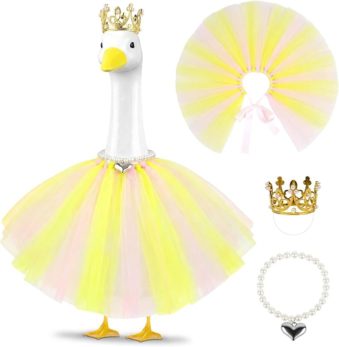 Princess Porch Goose Outfits, Summer Goose Clothes Fits 17-23 In Geese | Cute Goose Outfit Costume with Tutu Skirt for Outdoor Garden Lawn Art Decor(Yellow)