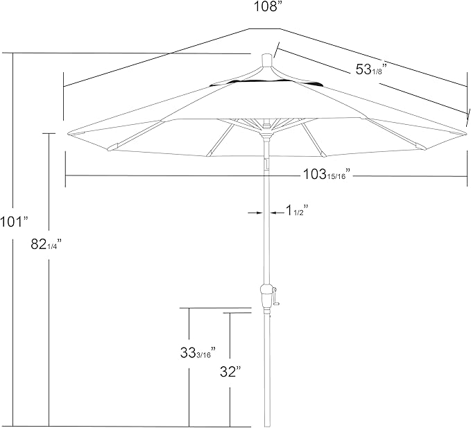 California Umbrella 9' Round Aluminum Market Umbrella, Crank Lift, Auto Tilt, Bronze Pole, Sunbrella Spectrum Cilantro