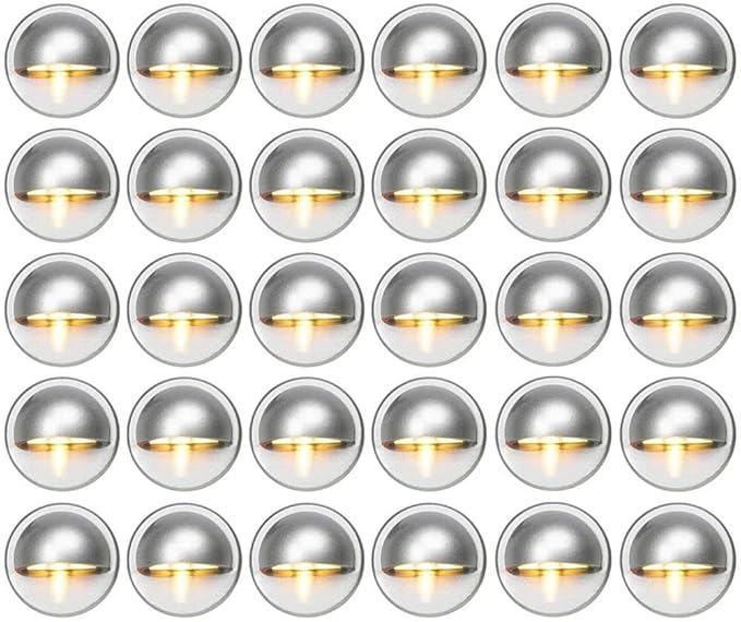 FVTLED 30pcs Low Voltage LED Deck Light Kit Φ1.38 Waterproof Outdoor Step Stairs Garden Yard Patio Landscape Decor Lights Warm White Lamp