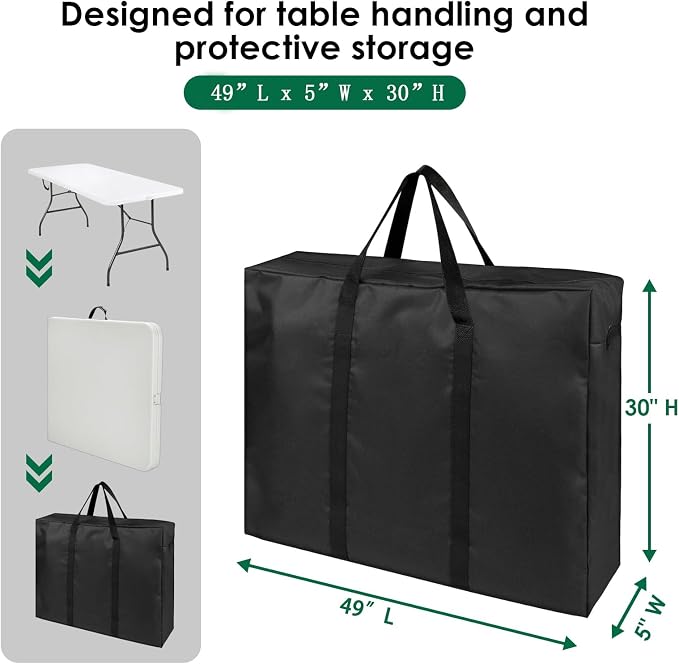 Folding Table Storage Bag, Waterproof Heavy Duty Large Carrying Bag for 8FT Picnic/Camp Tables, Portable Cover with Durable Handles (bag only) - 49" D x 30" W x 4.5" H
