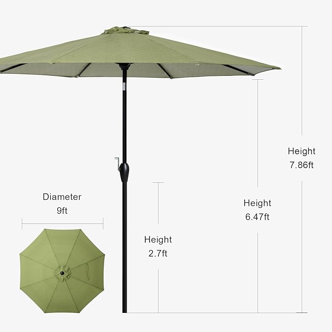 Tempera Striped Patio Umbrellas Outdoor Table Market Umbrellas with Crank & Pust Button Tilt|Auto-Tilt, 8 Steel Ribs, High Color-Fastness Canopy