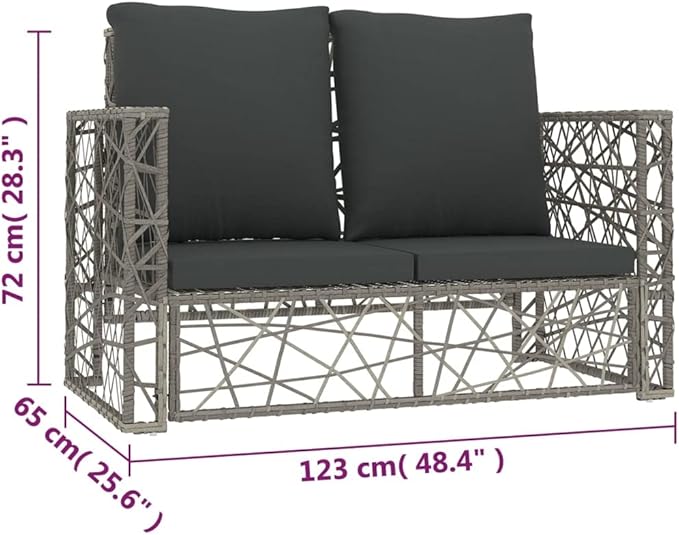 2 Piece Patio Lounge Set with Cushions, Sectional Sofa Front Porch Furniture Patio Conversation Set Outdoor Dining Sets for Exhibition Negotiation Area Piazza Poolside Poly Rattan Gray