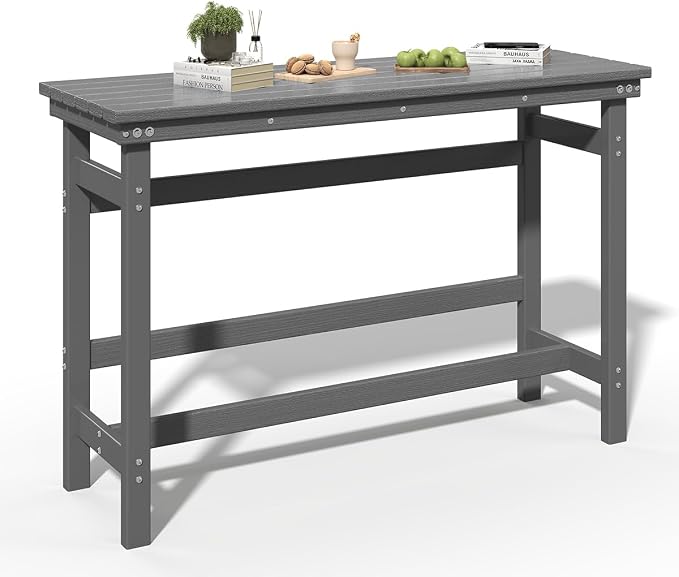 Sundale Outdoor Bar Table, 41 Inch Height Adirondack Rectangle Bar Table, All Weather Patio Bar Counter Height Table for Outside Backyard Balcony Poolside (Grey)