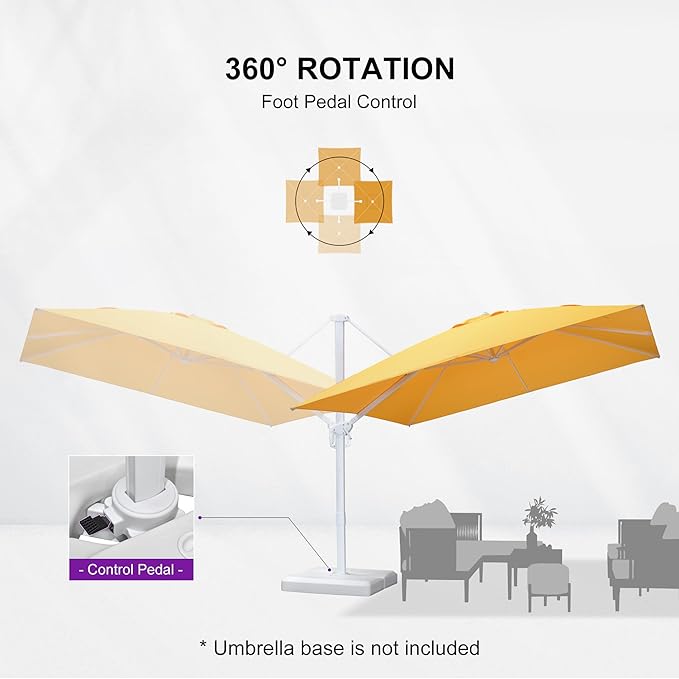 PURPLE LEAF 10 FT Patio Umbrella White Cantilever Umbrella Aluminum Square Outdoor Offset Umbrella Hanging Windproof with 360° Rotation for Garden Deck Pool, Yellow