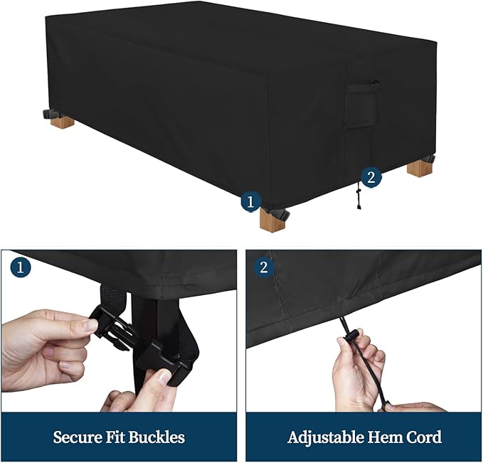 Easy-Going Patio Furniture Cover Waterproof Outdoor Rectangular Table Cover with Seal Tape at Seams (84" L x 44" W x 23" H, Black)