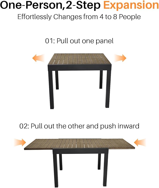 Extendable Outdoor Dining Table for 4-6 Person, Rust-Free Aluminum Expandable Patio Dining Table, 32"-65" Adjustable Square/Rectangle Extendable Patio Table for Garden, Lawn, Deck, Limed Oak
