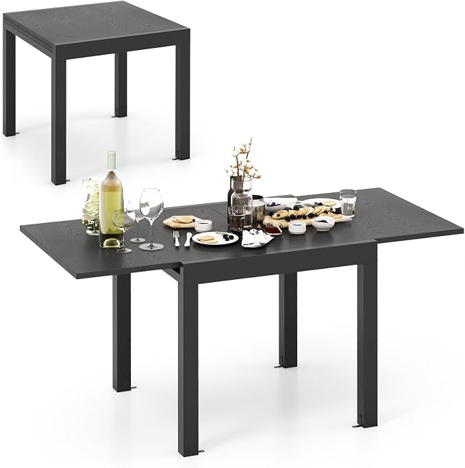 Giantex Expandable Aluminum Dining Table for 4-6 People, 31.5”-63” Extendable Patio Table, Adjustable Rectangular Bistro Table, Outdoor Dining Furniture for Garden, Deck & Poolside