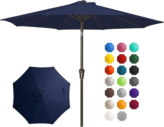 JEAREY 9FT Outdoor Patio Umbrella Outdoor Table Umbrella with Push Button Tilt and Crank, Market Umbrella 8 Sturdy Ribs UV Protection Waterproof for Pool, Garden (Navy)