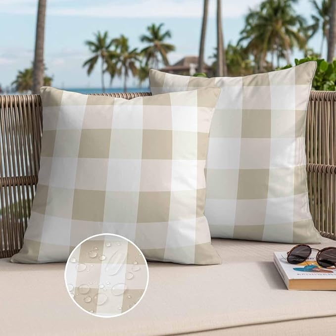 Buffalo Yellow Plaid Outdoor Waterproof Throw Pillow Covers Set of 2, 20"x20", Spring Simple Pattern Decorative Pillow Covers Outside Cushion Case for Patio Porch Garden