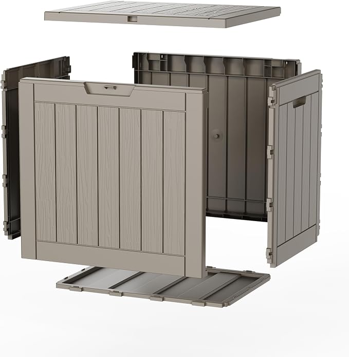 Outdoor Waterproof Resin Storage Deck Box Lockable Outside Bench UV Resistant Bin Patio Porch Furniture Pool Float Garden Tool Cushion Grey 35 Gallon